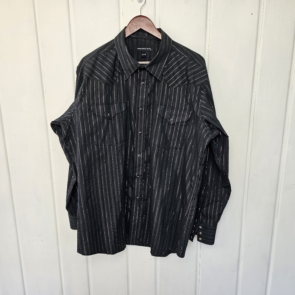 Panhandle Slim Mens 17.5 -36 Black Gold Western Style Cowboy Snap Button Top - Picture 4 of 12